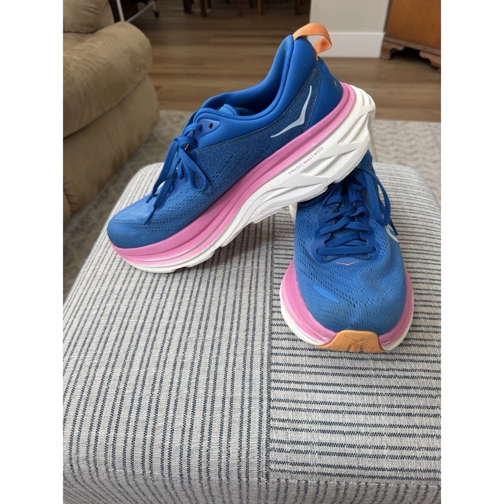 HOKA Bondi 8 Womens 11B Coastal Sky Blue Pink Running Shoes 1127952-CSAA